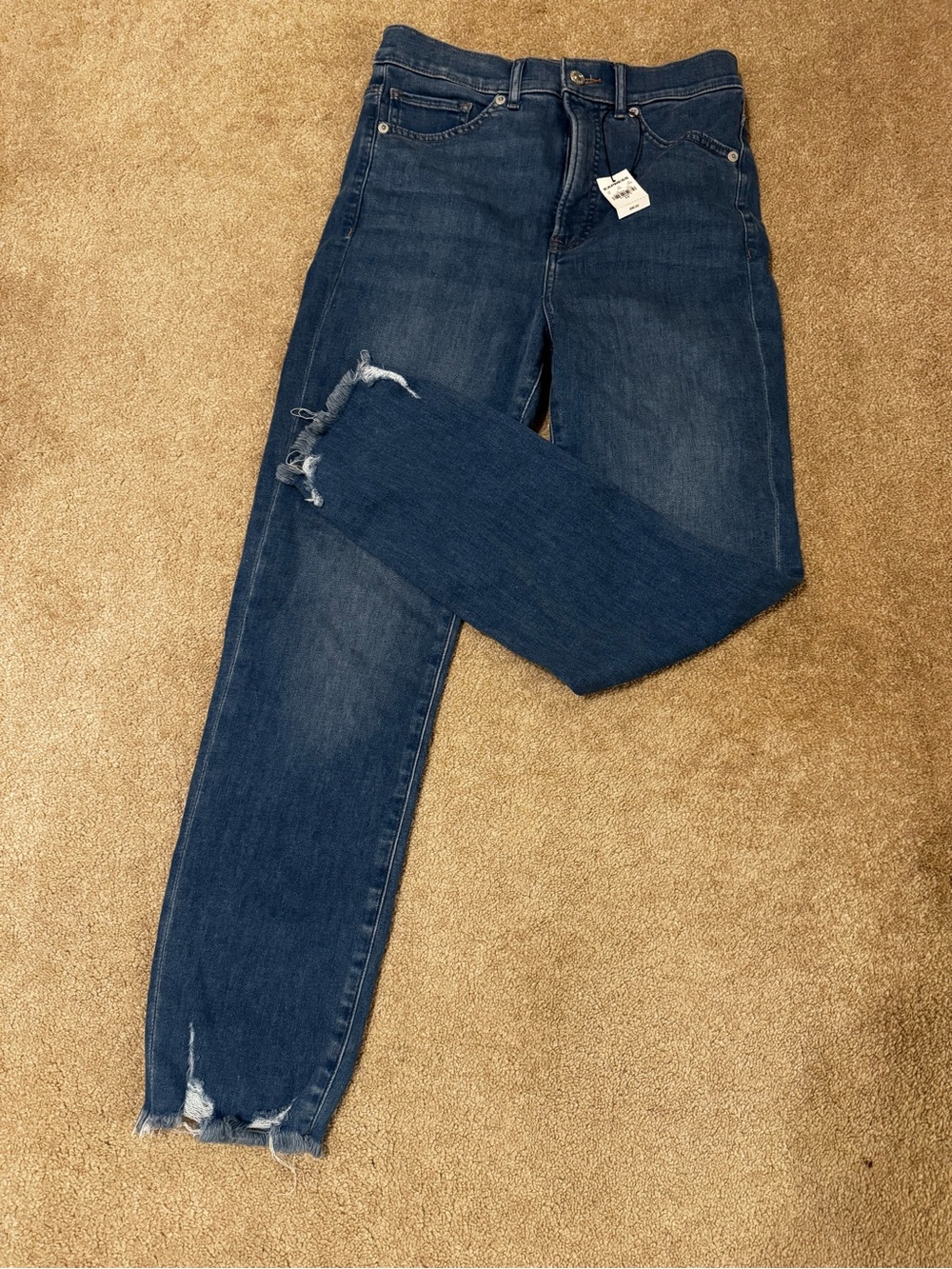 Express Women's Dark Blue Distressed Straight-Leg Jeans